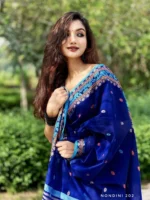 Navy Blue Colour Cotton Saree Package – Nondini 202 (new) - Image 3