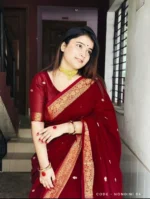 Maroon Colour Cotton Saree Package – Nondini 04 (new) - Image 2