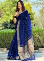 Navi Blue Colour Cotton Saree Package – Nondini 02 (new) - Image 3