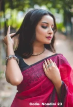 Magenta Colour Cotton Saree Package – Nondini 23 (new) - Image 2