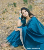 Sea-Blue Colour Cotton Saree Package – Nondini 19 (new) - Image 3