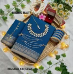 Sea-Blue Colour Cotton Saree Package – Nondini 19 (new)