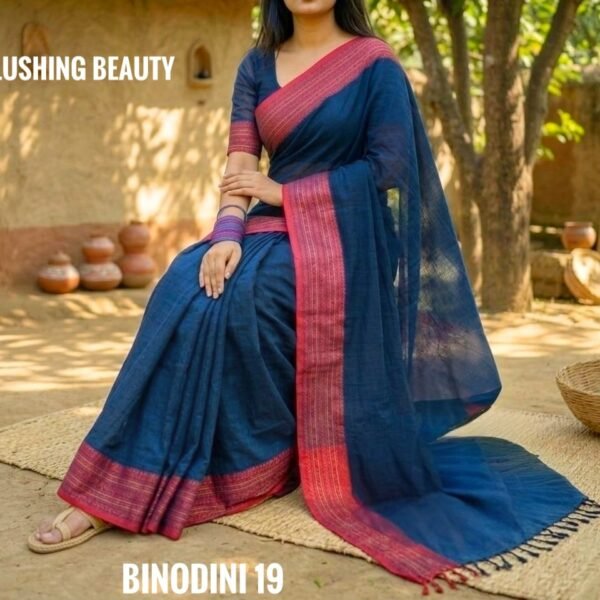 Sea-Blue Cotton Saree