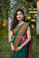 Green Cotton Saree - Image 3