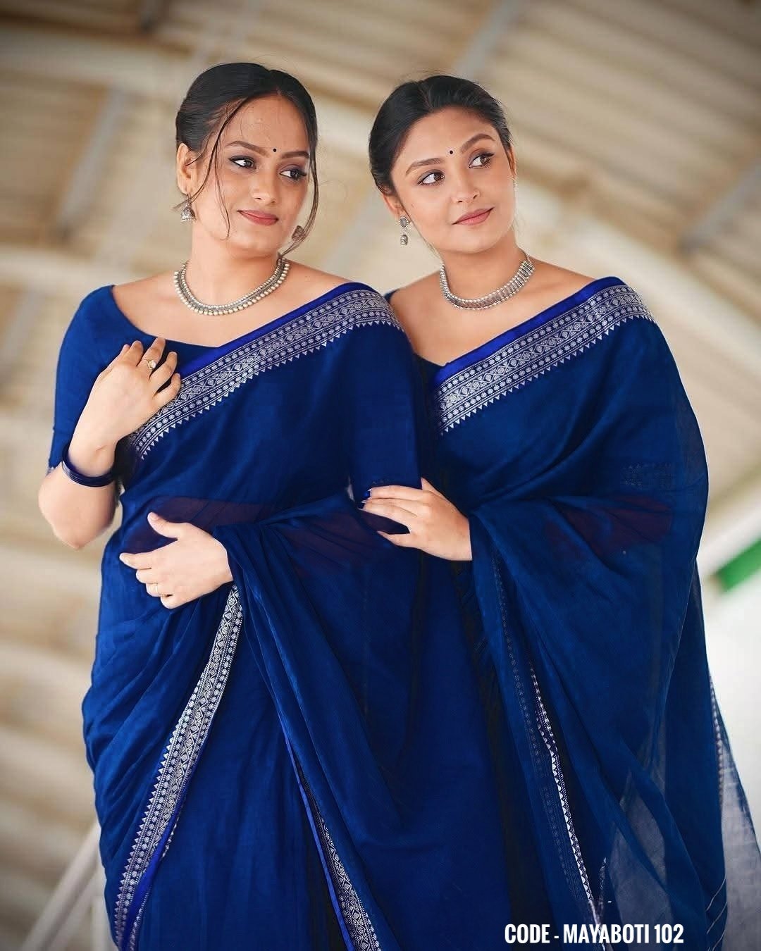 Picsart_26-02-19_03-19-42-383-01 Blue cotton saree – Mayaboti - Image 1