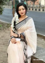 09 - OFF-White and Black Combination Cotton Saree Package - Suhashini - Image 3