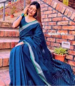 Sea-Blue Cotton Saree Package- Mayaboti - 419(2) - Image 2