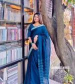 Sea-Blue Cotton Saree- Mayaboti - Image 3