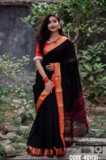 Black cotton saree – Mayaboti 401(3) - Image 2
