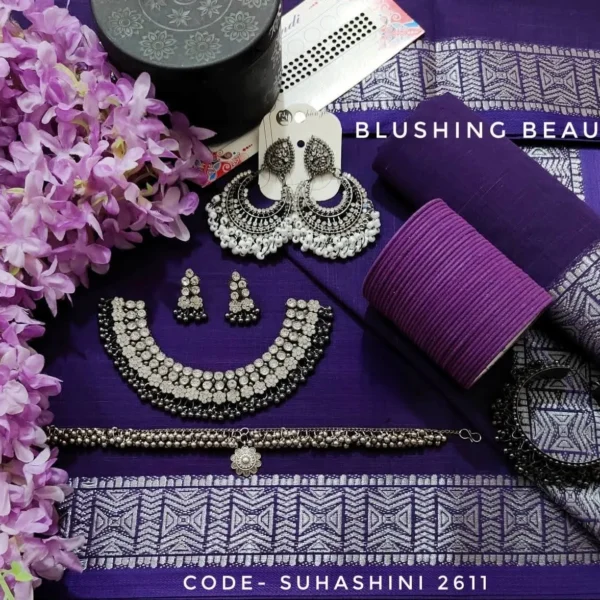 2607- Purple Cotton Saree Package – Suhashini