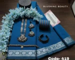 Sea-Blue Cotton Saree Package- Mayaboti - 419