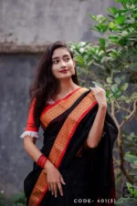 Black cotton saree – Mayaboti 401(3) - Image 3