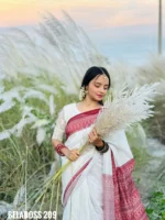 White Afsan Print Saree - Belaboss 209 - Image 2
