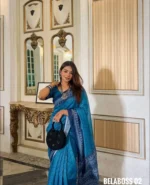 Blue Afsan Print Saree - Belaboss 02 - Image 3