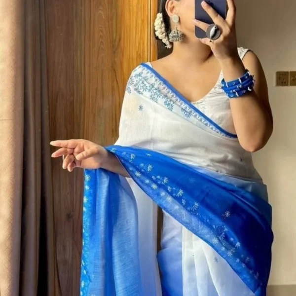 White Afsan Print Saree - Belaboss - 309